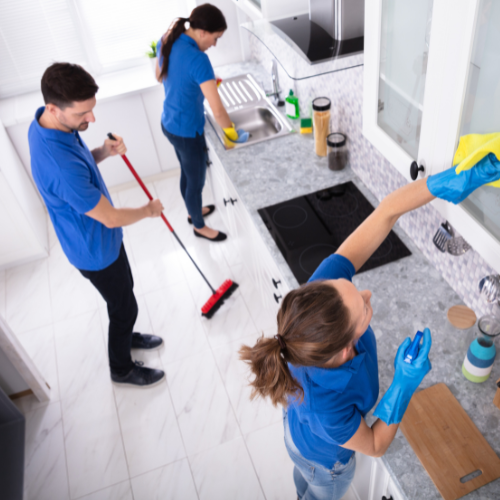 cleaning team in home